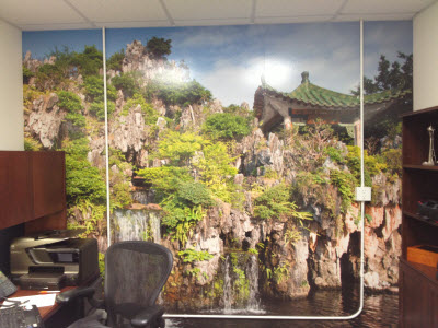 This office wall installation was inspired from a photo in high resolution that easily took to reproduction in large format made with the HPL26500 environmentally friendly latex printer that is also easy to clean.