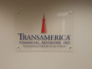 Transamerica Orange County: Digital Printed Vinyl Logo on Acrylic w/ Stand offs by Focal Point Signs