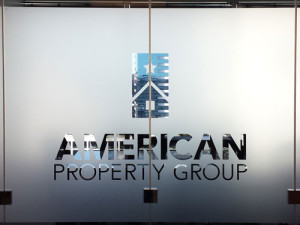 American Property Group Santa Ana: Dusted Vinyl Plot out of logo by Focal Point Signs