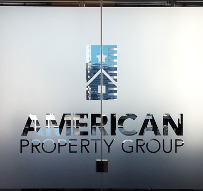 American Property Group Santa Ana: Dusted Vinyl Plot out of logo by Focal Point Signs