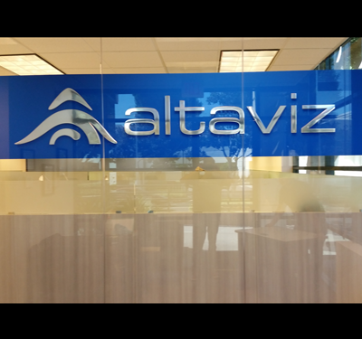 Custom interior business lobby chrome sign by focal point signs & imaging orange county