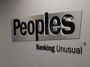 Custom Interior Business Brushed Silver Lobby Sign Peoples Bank in Costa Mesa