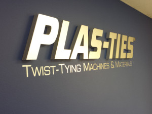 Custom Interior Business Lobby Sign Dimensional Brushed Silver Plas-Ties Costa Mesa