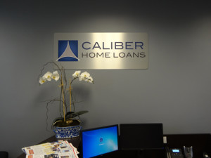 Caliber: Custom Lobby Sign Brushed Alm W/ Vinyl Lettering by Focal Point Costa Mesa