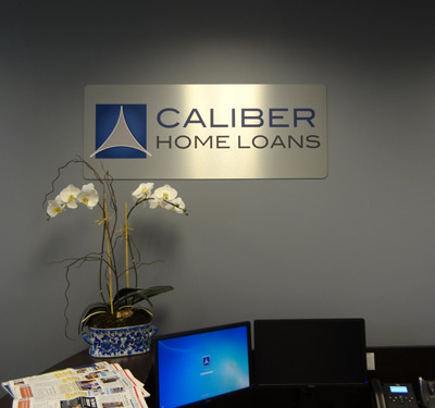 Caliber: Custom Lobby Sign Brushed Alm W/ Vinyl Lettering by Focal Point Costa Mesa