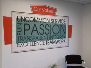 Custom Interior Business Wall decals and lettering for your Branding Santa Ana CA Peoples Bank by Focal Point Signs
