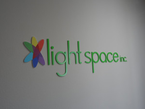 Lightspace Irvine: Custom Lobby Sign Dimentional Acrylic Lettering with vinyl printed logo by Focal Point Costa Mesa