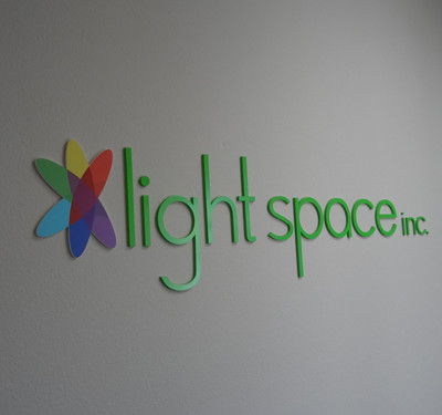 Lightspace Irvine: Custom Lobby Sign Dimentional Acrylic Lettering with vinyl printed logo by Focal Point Costa Mesa