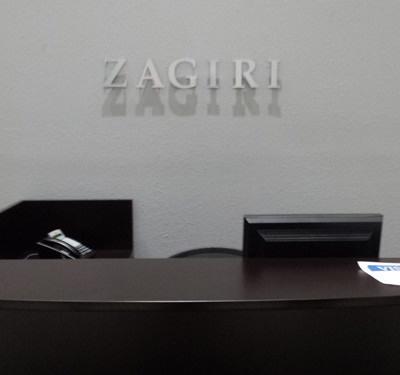 Zagiri: Custom Lobby Sign Brushed Alum Lettering Pin Mounted by Focal Point Costa Mesa