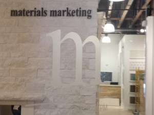 Materials Marketing: Interior Lobby Sign Pin Mounted with Spacers & Dusted Window Vinyl by Focal Point Costa Mesa