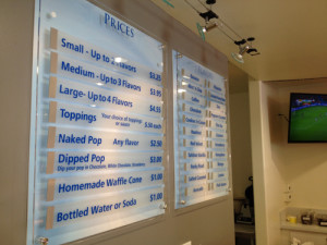 Frozen Garden Grove: Mounted Acrylic on Acrylic with Blue Vinyl Menus by Focal Point Costa Mesa