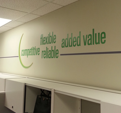 ITL Irvine: Custom Wall Mural w/ vinyl lettering design custom made by Focal Point Signs Costa Mesa