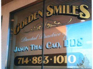 Golden Smiles Hand painted Sign by Focal Point Signs & Imaging 714-204-0180