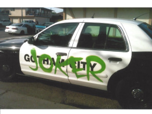 joker car Hand painted Sign by Focal Point Signs & Imaging 714-204-0180