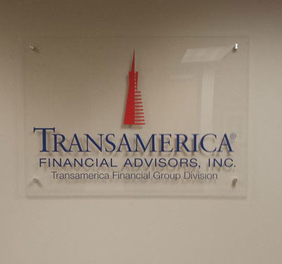 Transamerica Orange County: Digital Printed Vinyl Logo on Acrylic w/ Stand offs by Focal Point Signs