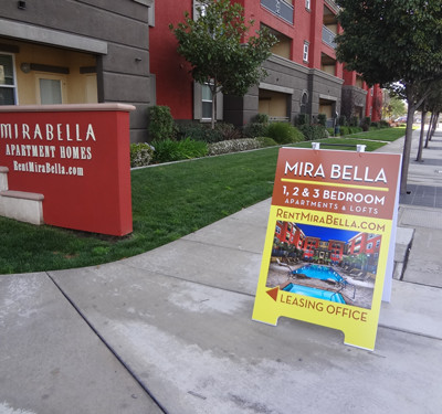 Mira Bella San Diego: Exterior A-Frame Sign by Focal Point Costa Mesa
